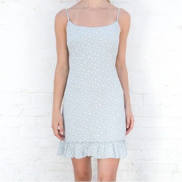 brandy melville light blue dress Floral textured sling dress